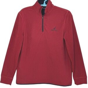 Nautica Mens Red Fleece 1/4 Zip Pullover Sweater Yachting Outerwear Athleisure L
